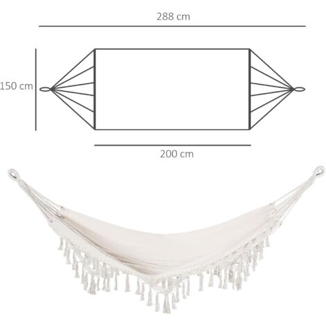 Hamac Double Coton 200kg - Hamac Brésilien Franges Pour Intérieur/extérieur - Portatif Avec Sac De Rangement