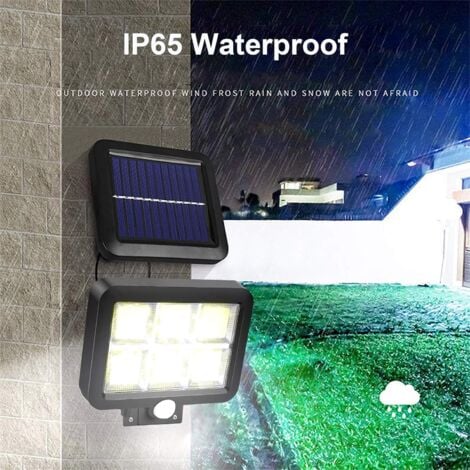Lampe Solaire Extérieur Puissante avec Détecteur de Mouvement 120 LED Étanche Blanc Éclairage Lumières Solaires pour Jardin Terrasse Patio Porte Parking Lumière de Sécurité Cordon de 5 m