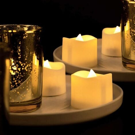 Relaxdays Bougies chauffe-plat LED, lot de 24, fausses bougies
