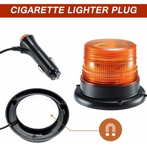 Gyrophare Orange LED, phare d’avertissement clignotant magnétique pour véhicule avec prise allume-cigare 12V-80V