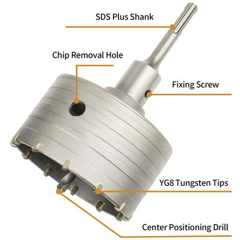 Scie à Cloche Trépan Béton avec Adaptateur SDS Plus 110 mm, Pour Brique Béton Ciment Pierre (100mm+110mm SDS Plus Adaptateur)