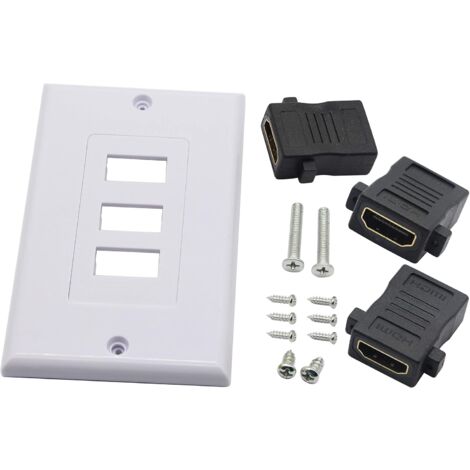 3 Port HDMI 2.0 Plaque murale Composant HDMI Composant Composite Audio Prise de montage murale, Support 4K 60Hz 1080P Parfait pour projecteur et cinéma maison blanc (3 HDMI)