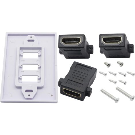 3 Port HDMI 2.0 Plaque murale Composant HDMI Composant Composite Audio Prise de montage murale, Support 4K 60Hz 1080P Parfait pour projecteur et cinéma maison blanc (3 HDMI)
