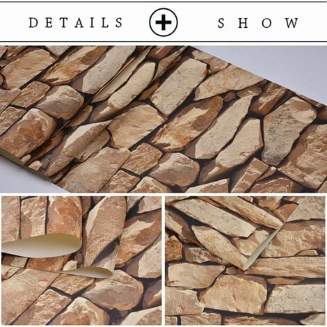 PVC Retro3D Papier Peint Pierre Mode Rétro Vintage Nostalgique Papier Peint 53cm(L)9.5m(L) Papier Peint 3D Restaurant Peinture Murale Grande Personnalité Marron
