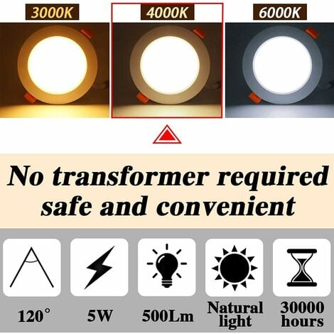 Lot de 5 Spots Encastrables Led Noir, Extra Plat, 5W 500LM=50W Incandescent, IP44, Blanc Naturel 4000K, Rond Encastré au Plafond Pour Salle de Bain, Cuisine