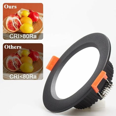 Lot de 5 Spots Encastrables Led Noir, Extra Plat, 5W 500LM=50W Incandescent, IP44, Blanc Naturel 4000K, Rond Encastré au Plafond Pour Salle de Bain, Cuisine