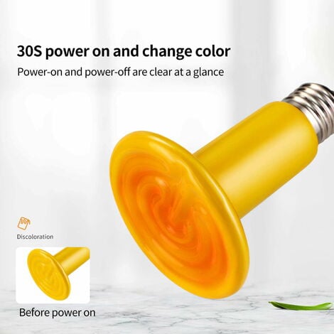 Lot de 2 Émetteur en céramique à changement de couleur Lampe chauffante pour reptiles Ampoule sans émission de lumière pour couveuse Coop pour amphibiens pour animaux de compagnie et incubation de pou