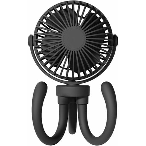 Mini ventilateur de bureau noir - 5V - D13cm - Rechargeable USB - Sans Fil