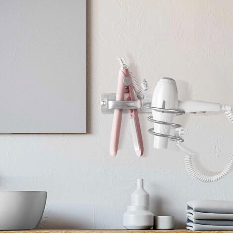 Support Mural Pour Sèche-cheveux Et Lisseur – En Aluminium, Design à Grille, Installation Facile – Pour Salle De Bain, Chambre, Hôtel