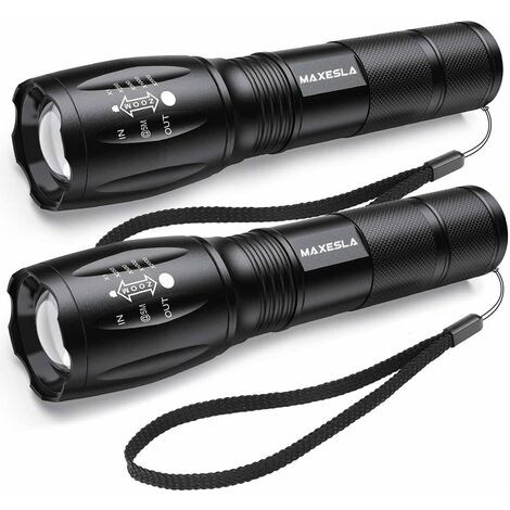 2 Lampes Torches LED Ultra Puissantes 2000 Lumens - 5 Modes, étanches IPX6 - Pour Camping, Randonnée, Urgences