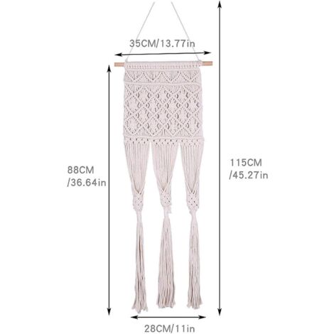 Emsmil 2 Suspensions Macramé Pour Plantes 105cm - Corde Coton, Style Bohême - Blanc Crème