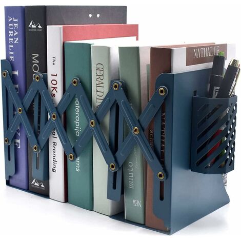 Serre-Livres Réglable Métal Avec Porte-Stylo - Extensible 10-45cm, Organisateur Bureau/Bibliothèque