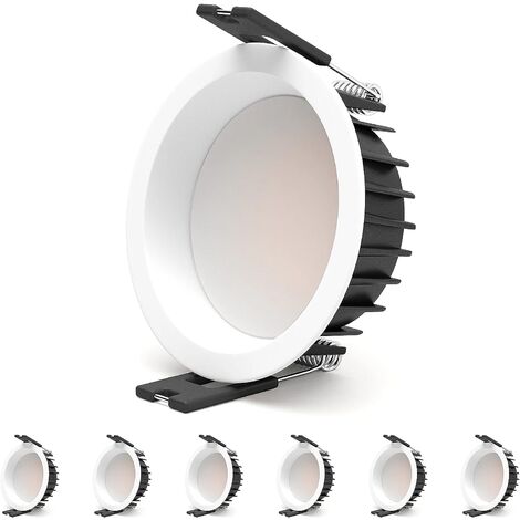 6PCS 7W LED spot encastré 3000K Spot led encastrable CRI 90+ Pas de scintillement Spot intérieur LED plafon,Angle de faisceau 100°,trou encastré Ø85 mm,éclairage plafond, Applique de Plafond [Classe é (1/5)