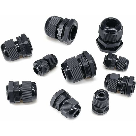 20 Presse-étoupe étanches PG7 Noir Pour Câbles 4-7 Mm - Pour Boîtiers électriques, Panneaux