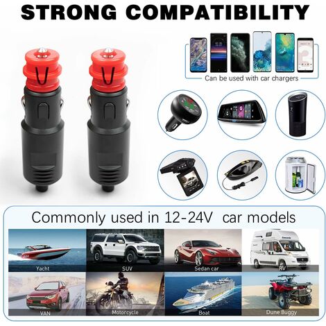 2 Lot Prises Allume-Cigare 12-24 V 2 Broches Alimentation Maximale 20 A