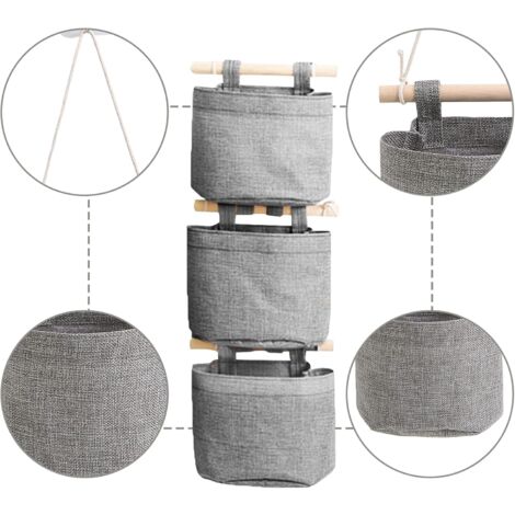 Organisateur Mural 3 Poches En Coton Et Lin - Suspension Porte Ou Placard - Rangement Chambre - Neuf
