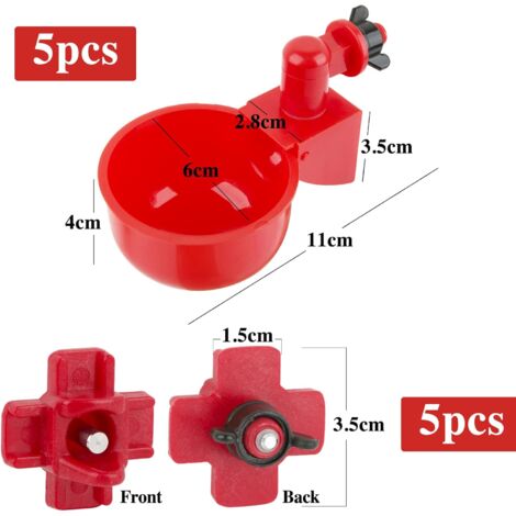 2 Abreuvoirs Automatiques Pour Poules Et Volailles - Gobelets Rouges Pratiques Et Anti-gaspillage