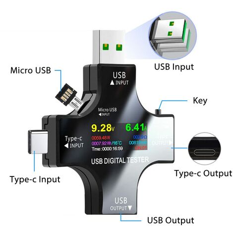 Testeur USB-C Multifonction - Voltmètre/Ampèremètre LCD Couleur 4-30V 360W, Détection PD/QC, Pour Chargeurs Et Câbles