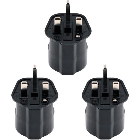 EU vers UK/HK/Singapour/UAE/KSA Adaptateur avec Fusible 13A et Obturateur de Sécurité, 2 Broches DE/FR/IT/ES Connecteur Européen Converti à UK 3 Broches (3 Pièce, Noir) (1/5)