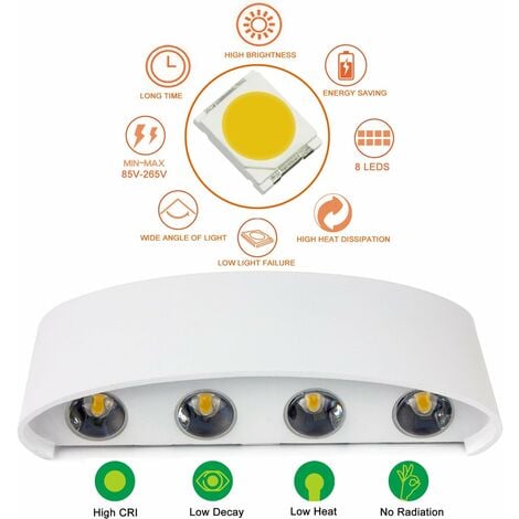 Applique Murale LED 8W Blanc Chaud 3000k Aluminium Moderne pour Salon Chambre Couloir Escalier Cuisine Salle à Manger (Blanc Chaud-8w) [Classe énergétique F]