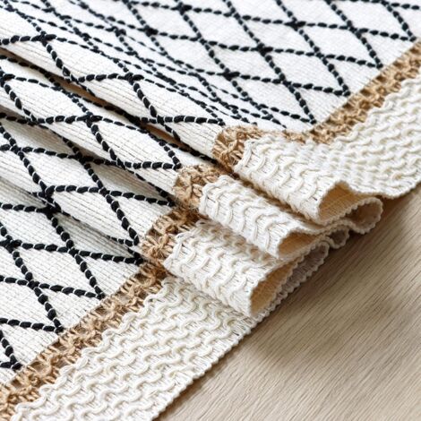 Chemin de table en macramé - Style bohème - Avec pompons - En coton et toile de jute tissé à la main - Style rustique - Pour la cuisine et la salle à manger（30180cm）