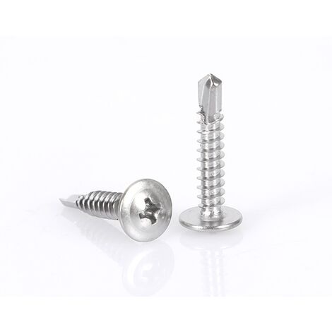 Lot de 100 Vis à tôle autoperceuses Ø4.2x19mm à tête large bombée - à empreinte PH/cruciforme - en acier zingué - fixation tôle bardage métallique chéneaux - couleur argent