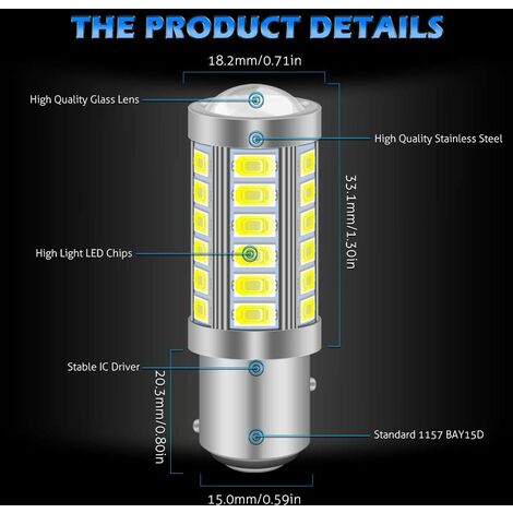 Ampoules LED P21/5W 1157 BAY15D - 2 Pièces - Blanc 6500K - Canbus Sans Erreur - Pour Feux De Recul, Clignotants, Freinage Et DRL