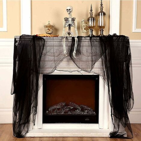 Tissu Halloween Blanc 2 Pièces (215x500 Cm + 76x183 Cm) - Polyester Effrayant Pour Décor Maison Hantée, Portes, Fenêtres