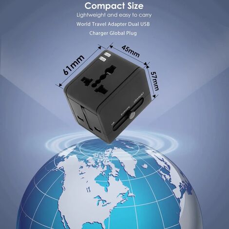 Adaptateur Prise Universelle,Adaptateur Universel de Voyage,Adaptateur Prise France vers USA UK Canada Australie Japon Adaptateur de Voyage avec 2 USB,Adaptateur Voyage adapté aux 150+ Pays