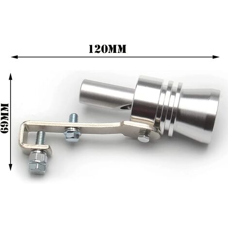D'échappement Sifflet,2 Pcs Turbo Simulateur,Silencieux Universel Voiture,Sifflet D'échappement Universel Turbo,pour Tuyau Déchappement de Voiture,pour Diamètre 56-85MM, argent, 120mm  69mm