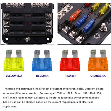 Bloc fusible 12 volts, boîte à fusibles étanche à 6 voies avec barre  omnibus négative à la terre pour automobile [100 ampères max] [fusibles atc  / ato] [indicateur led] [2 fusibles de rechange