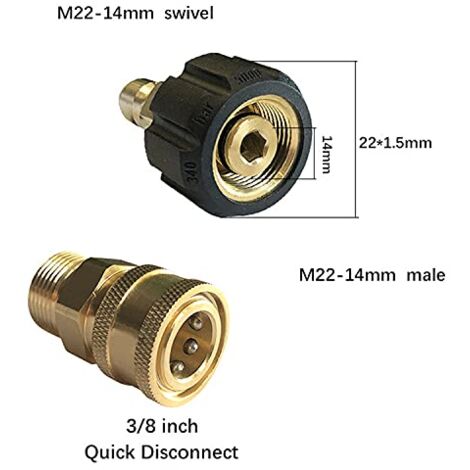 Adaptateur Laiton M22x14 Femelle Vers G1/2 Mâle - Pour Nettoyeur Haute Pression - Connexion Tuyau, Résiste Jusqu'à 4500 PSI