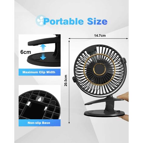Ventilateur USB Mini 10000 MAh - Autonomie 35h - Rotation 720° - 4 Vitesses - Silencieux - Pour Bureau, Maison, Camping