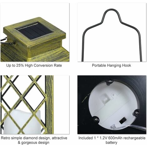 Lot de 2 lanternes solaires avec effet de bougie Éclairage solaire pour extérieur Décoration de jardin Lanterne solaire en forme de bougie.[Classe énergétique A+++]
