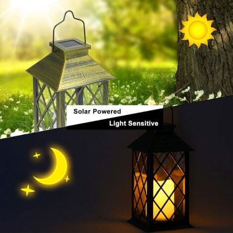 Lot de 2 lanternes solaires avec effet de bougie Éclairage solaire pour extérieur Décoration de jardin Lanterne solaire en forme de bougie.[Classe énergétique A+++]