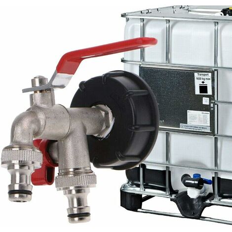 Robinet Double Sortie IBC S60X6 - Laiton - Entrée 60mm/Sorties 1/2" - Pour Cuves 640-1000L - Jardin Et Industrie