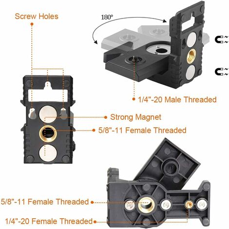 PV3 Adaptateur pour Niveau Laser, Base Pivotante Magnétique Multifonction, Support Réglable à 180°, Laser Level Adapter avec Fileté Mâle de 1/4"-20, Fileté Femelle 1/4"-20 et 5/8"-11
