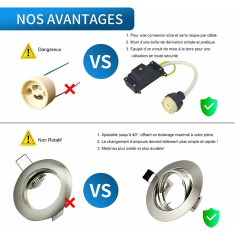 Lot De 4 Spots LED Encastrables GU10 - Cadre Aluminium IP44, Installation Facile, Pour Plafond, Salle De Bain, Salon