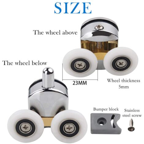 Lot De Roues à Roulettes De Rechange Pour Porte De Douche Standard - Acier Inoxydable, Blanc, 22.5mm