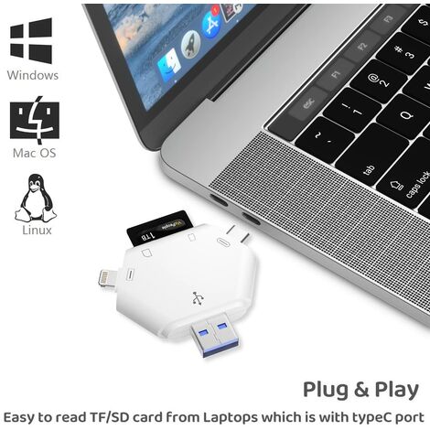 3 in 1 Lecteur de Carte SD USB C, Adaptateur de Carte Mémoire