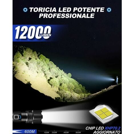 Ambertech 12000 Lumens Extérieure Ultra Lumineuse USB Rechargeable Lampe de  Poche Torche Puissant LED Projecteur de Poche Portable Projecteur Portable