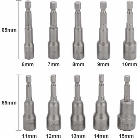 10 Pcs Embout Douille Visseuse à Choc 6-15mm Set Magnétique Hexagonale ...