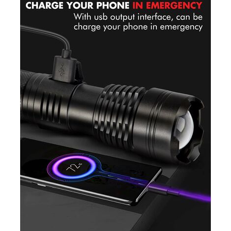 Lampe Torche LED Rechargeable USB-C - Autonomie 8h, Zoom Télescopique, 600m De Portée - Pour Rando, Pêche, Camping