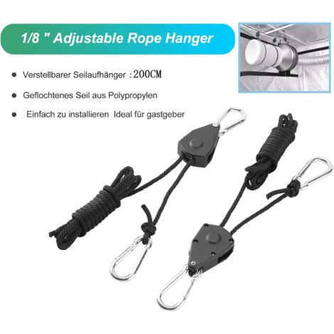 12pcs Corde à Cliquet 1/8" Réglable – 68 Kg/paire – Suspension Plantes / Lampes Grow