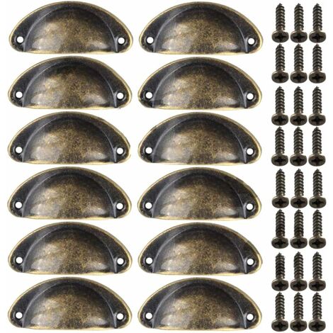 Poignée Bouton de Porte Décoration Rétro pour Meuble Tiroir Poignée de Coquille Vintage pour Tiroir Armoire Meuble Cuisine Fer Incurvé Bouton de Porte de Placard Retro Pour Armoire(12PCS) Cuivré