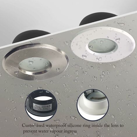 Spot Encastrable Plafond Rond Nickel étanche IP65 - Pour Salle De Bain, Douche, Extérieur - Compatible Ampoule GU10 LED, Garantie 5 Ans