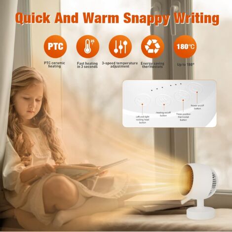 Mini Radiateur Soufflant Salle De Bain 1200W Ninonly Chauffage Soufflant Silencieux 90° Oscillation Minuterie Chauffage Electrique Economique Pour Bureau, Chambre, Salon P2