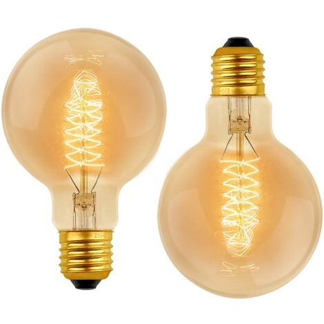 Lot de 2 Vintage G80 E27, 40W Blanc Chaud 2700K, AC 220V, Ampoules de Décoration à Incandescence Rétro E27 Spirale Tungstène Filament Lampe