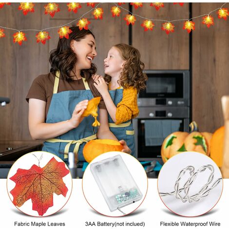 3M Guirlande Lumineuse Feuille D'Érable, Guirlande Lumineuse 20 LED En érable - Feuilles D'érable - Pour Extérieur, Maison, Noël, Thanksgiving, Décor | Leroy Merlin