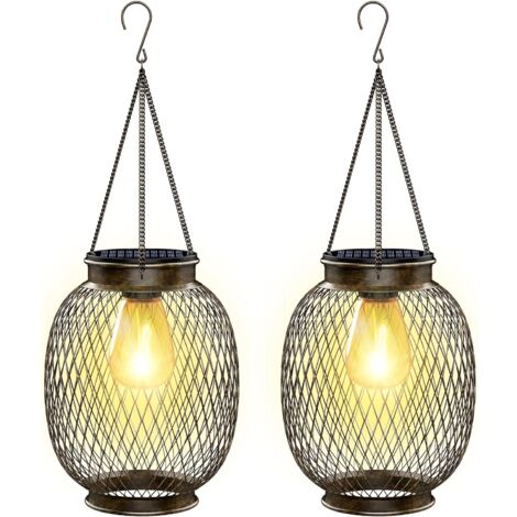 Lampe Solaire Exterieur Jardin Suspendue, IP65 Étanche Lanterne Solaire Exterieur 2 Pièces avec Ampoule LED Lampe pour Porche Cour Jardin (1/5)